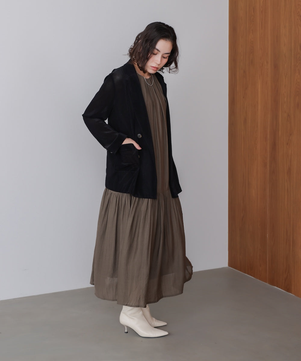 ボカシプリントギャザー切替ワンピース