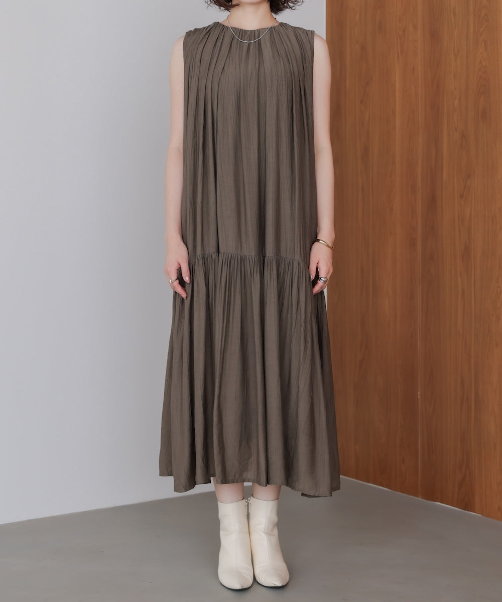 ボカシプリントギャザー切替ワンピース