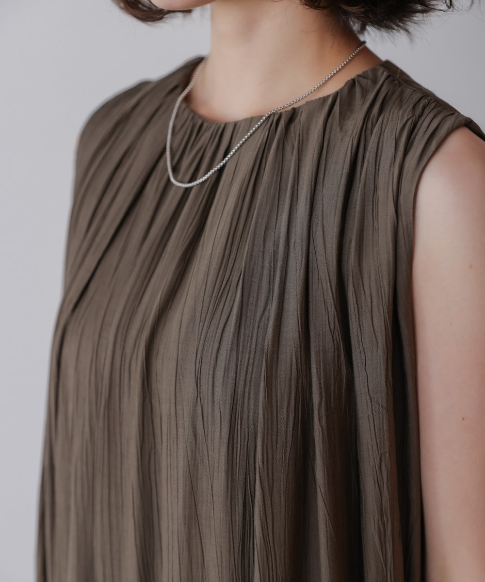 ボカシプリントギャザー切替ワンピース