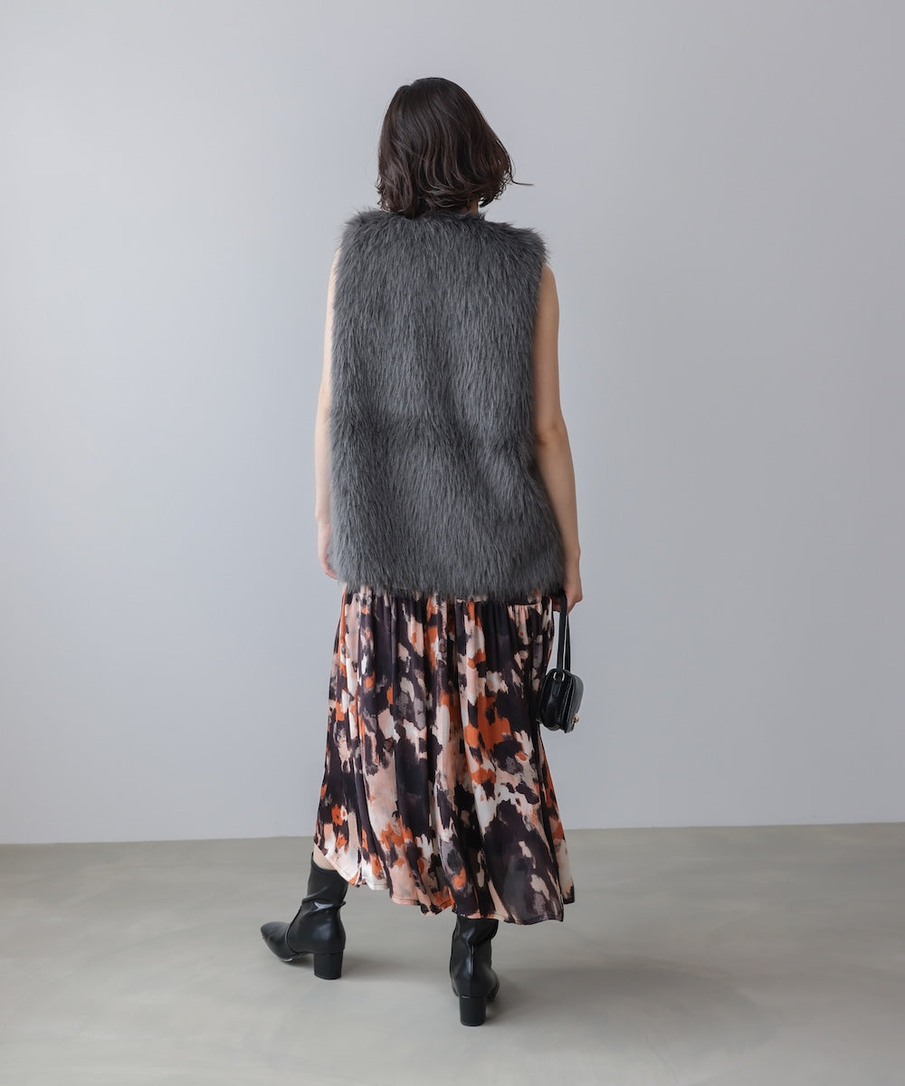 ボカシプリントギャザー切替ワンピース