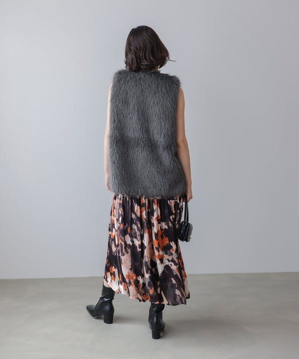 ボカシプリントギャザー切替ワンピース