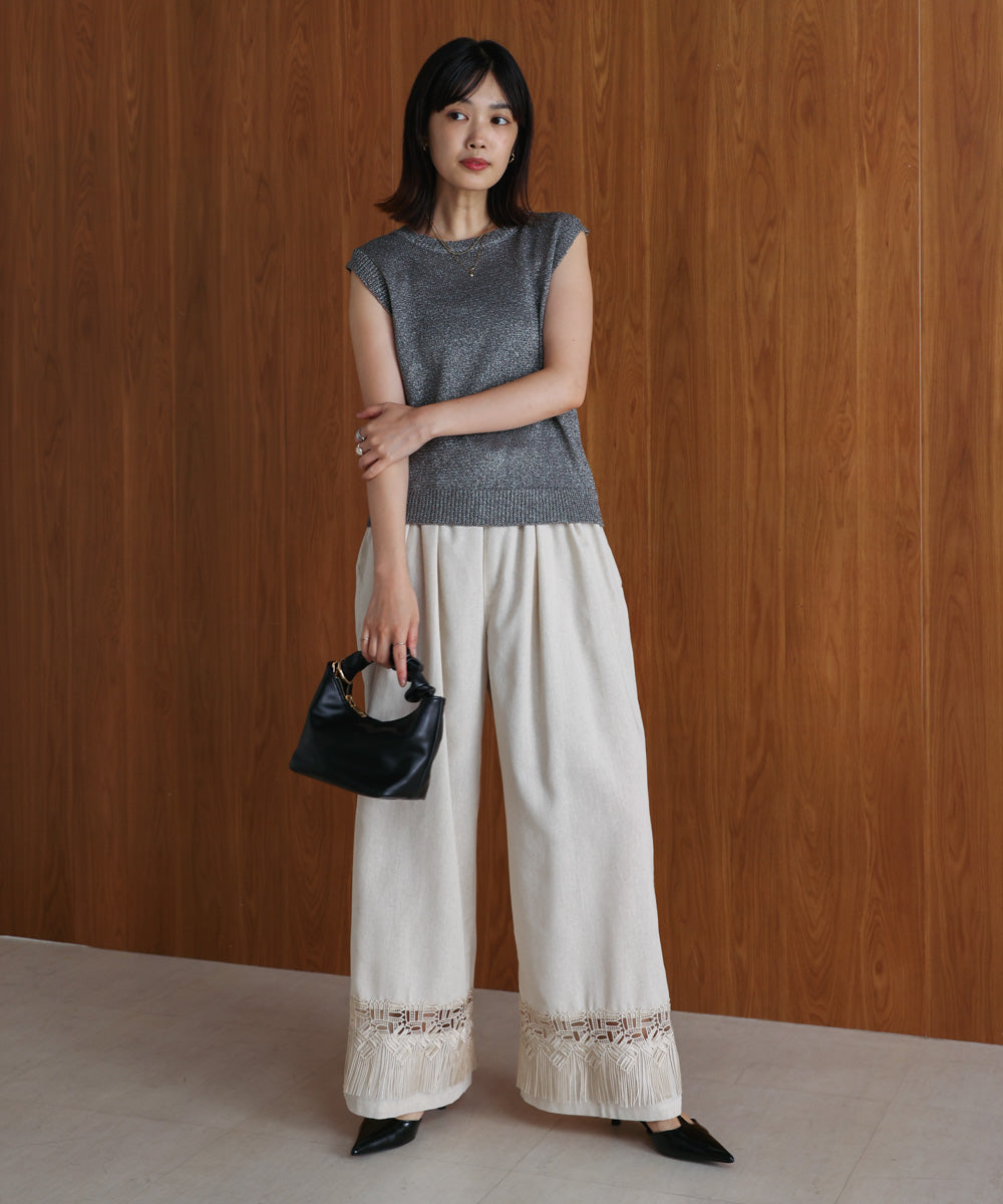 【WEB限定カラー】麻調レース切替パンツ