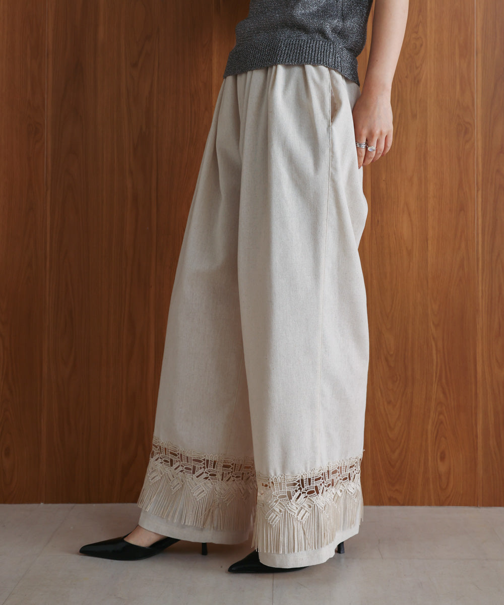 【WEB限定カラー】麻調レース切替パンツ