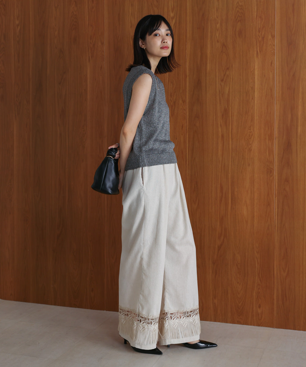 【WEB限定カラー】麻調レース切替パンツ