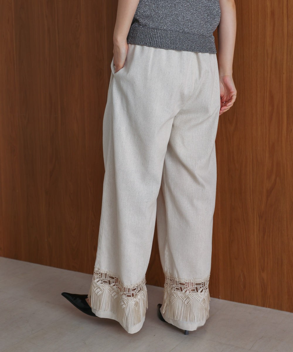 【WEB限定カラー】麻調レース切替パンツ