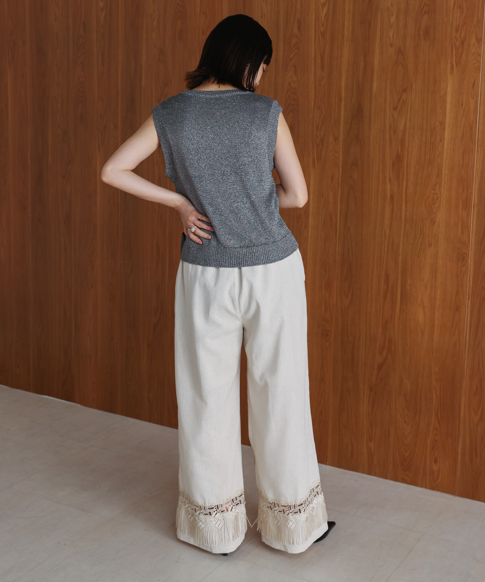 【WEB限定カラー】麻調レース切替パンツ
