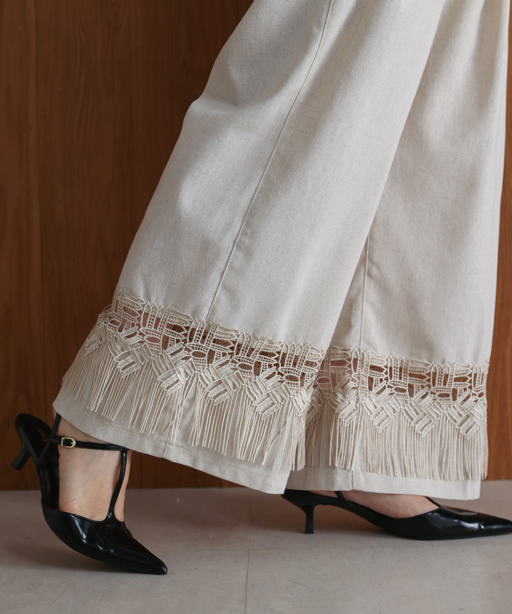 【WEB限定カラー】麻調レース切替パンツ