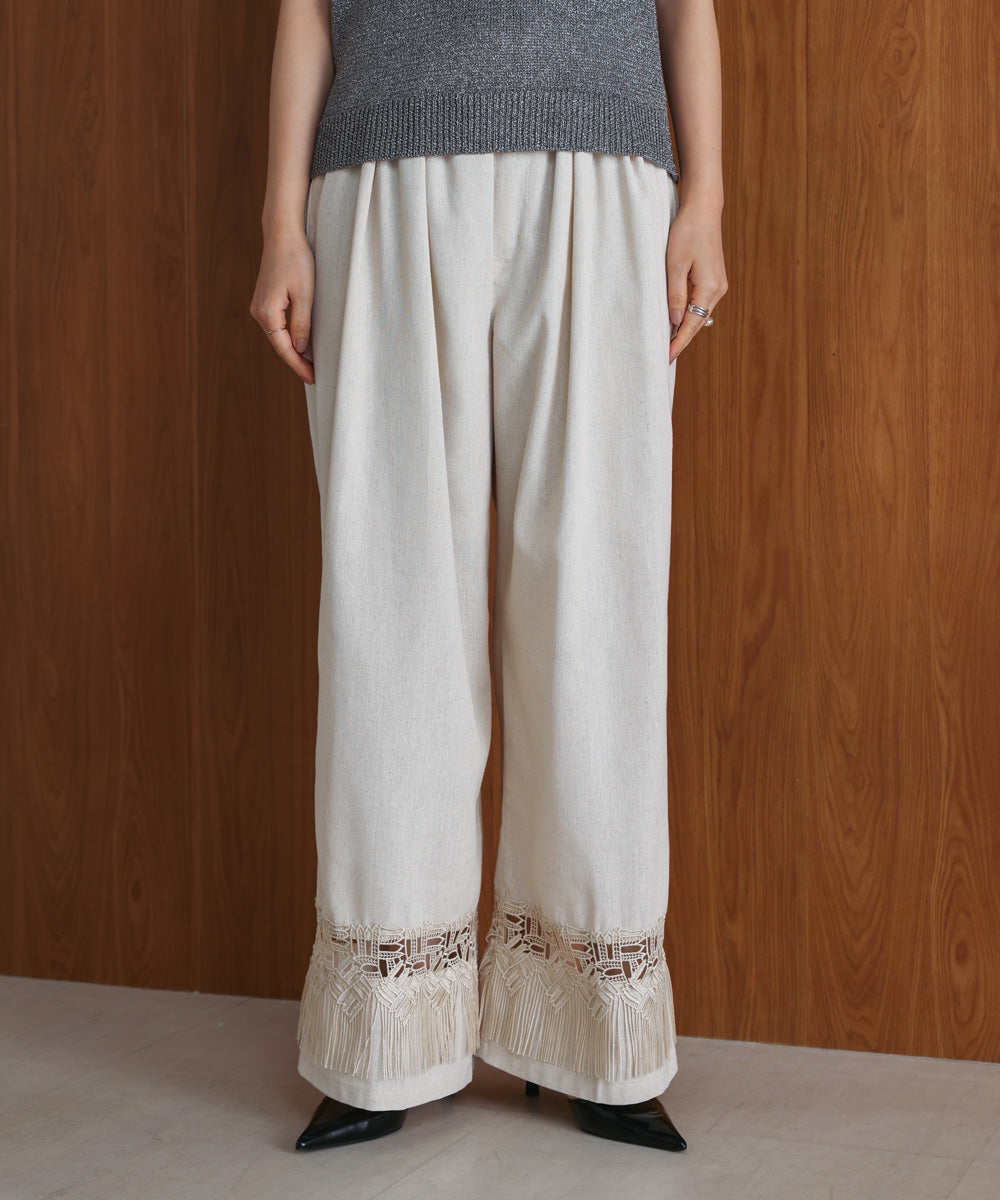 【WEB限定カラー】麻調レース切替パンツ