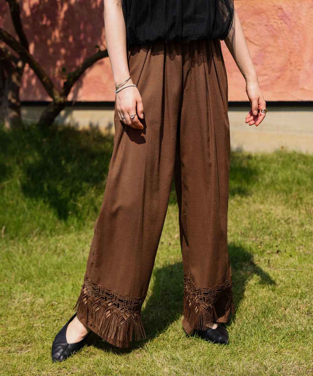【WEB限定カラー】麻調レース切替パンツ