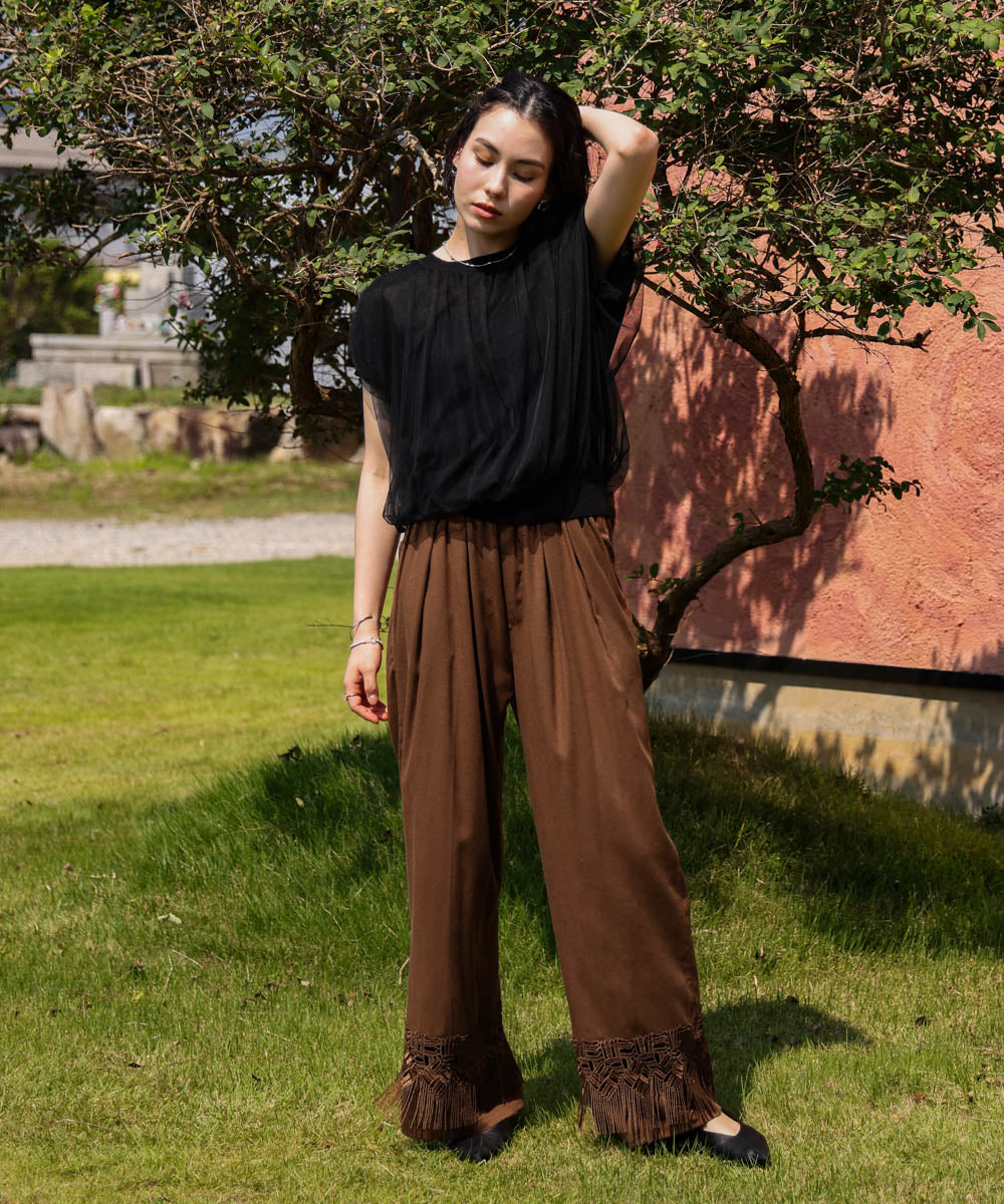 【WEB限定カラー】麻調レース切替パンツ