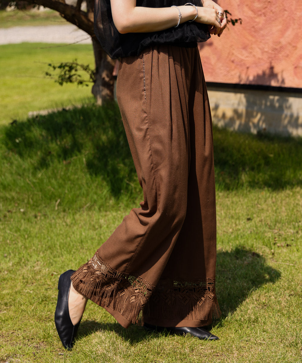 【WEB限定カラー】麻調レース切替パンツ