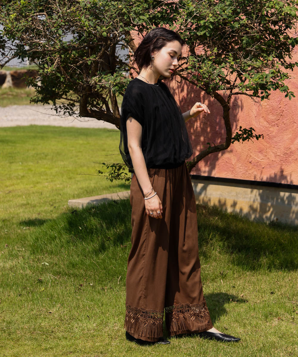 【WEB限定カラー】麻調レース切替パンツ