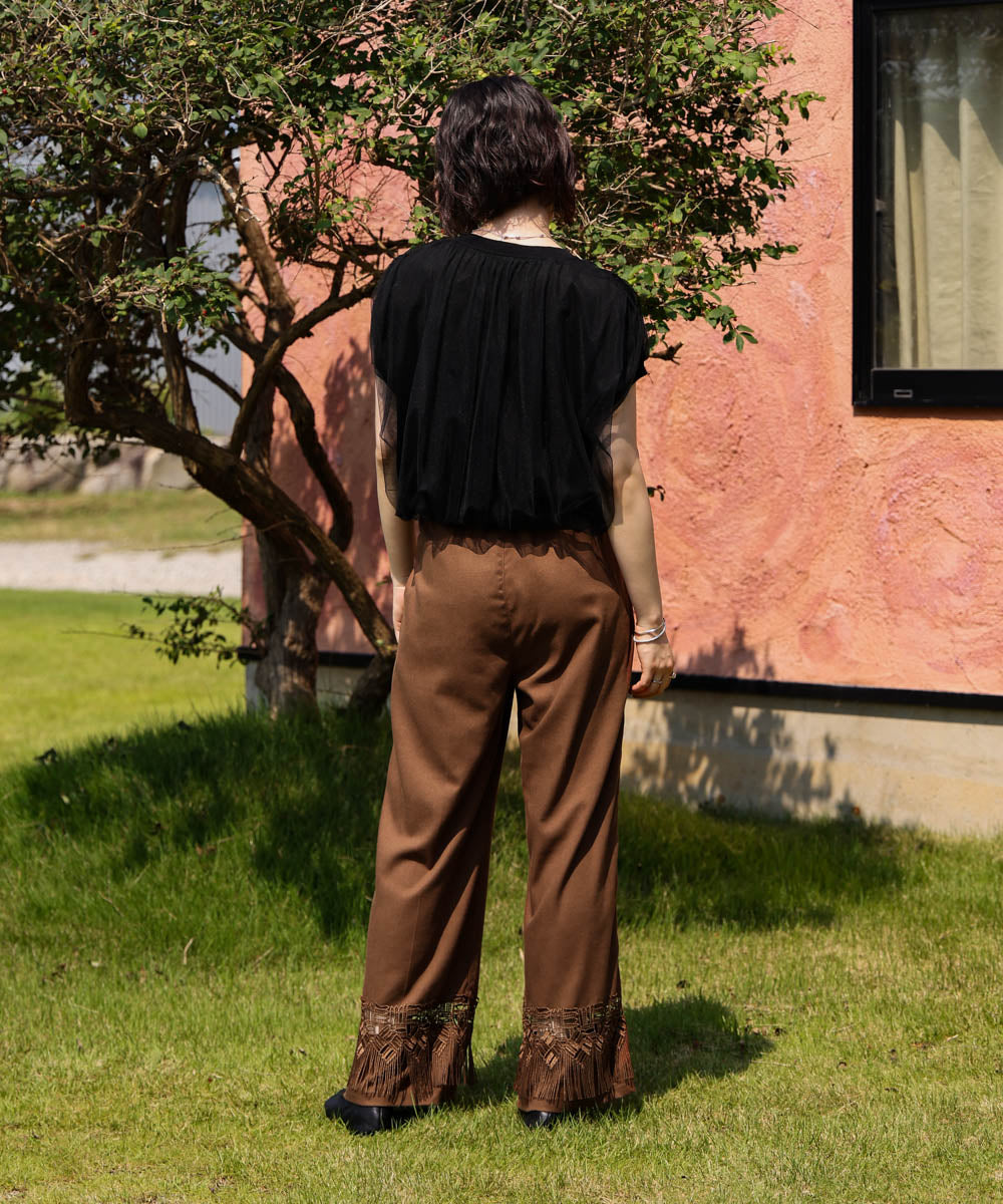 【WEB限定カラー】麻調レース切替パンツ