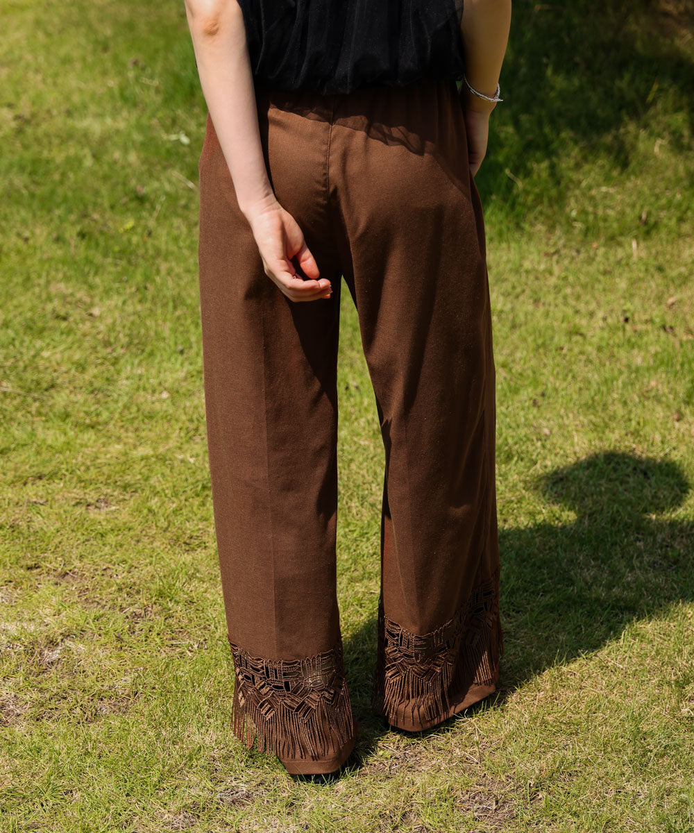 【WEB限定カラー】麻調レース切替パンツ