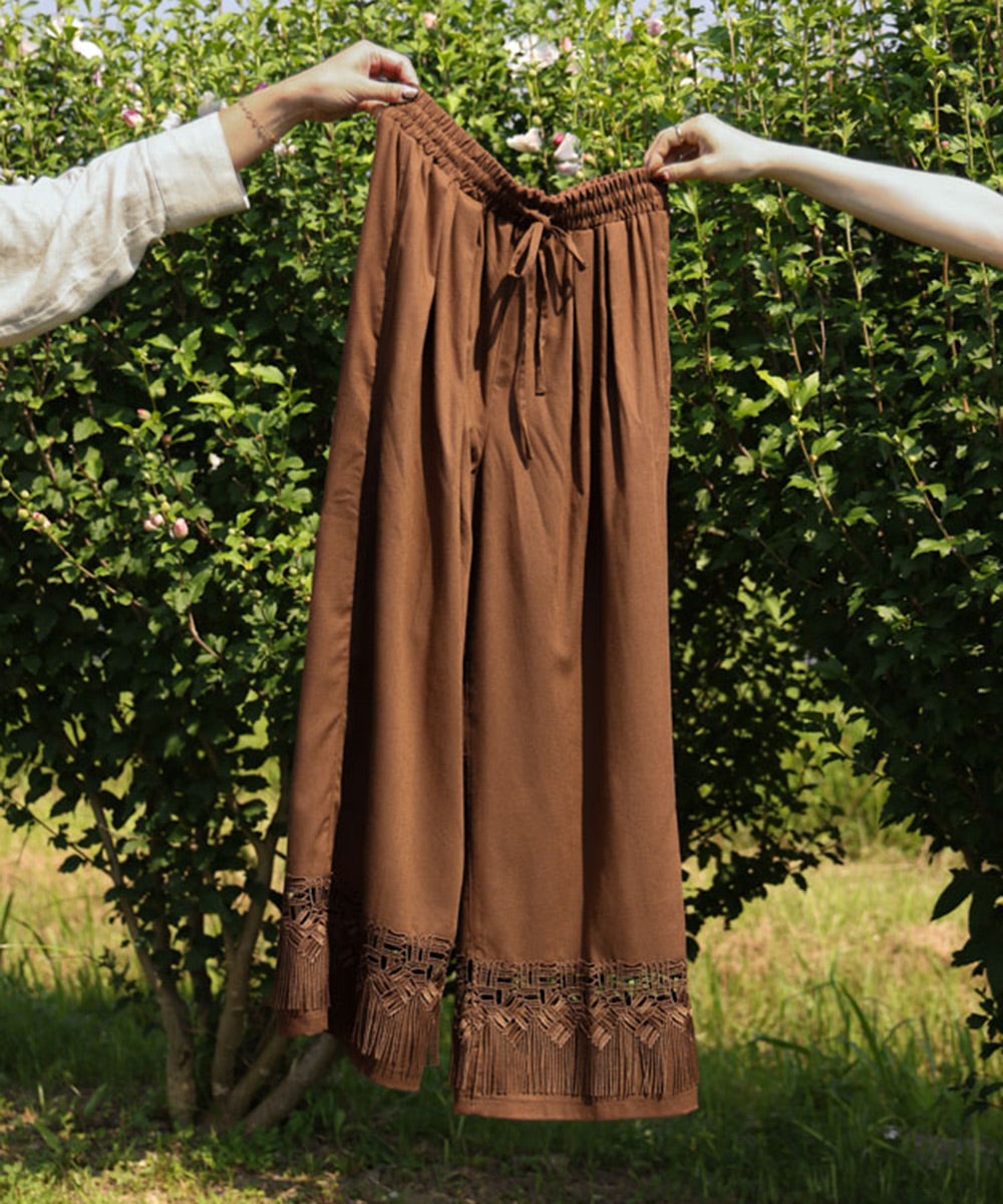 【WEB限定カラー】麻調レース切替パンツ