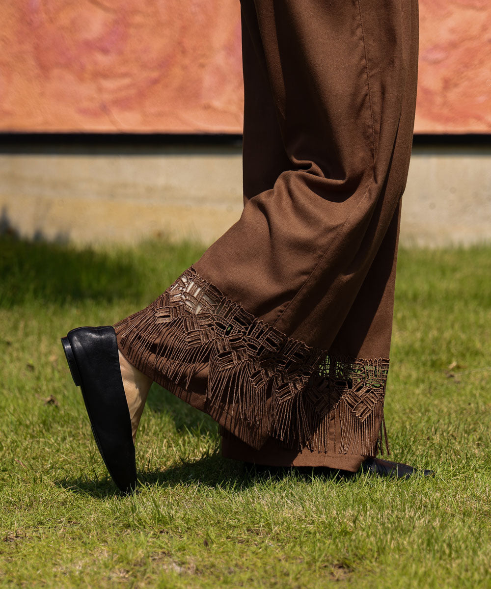 【WEB限定カラー】麻調レース切替パンツ