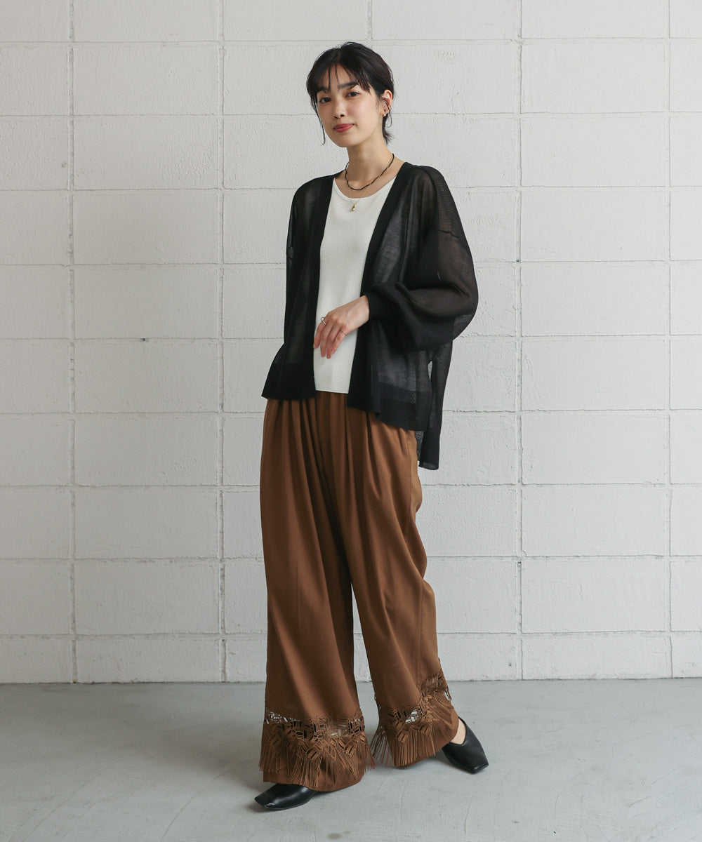 【WEB限定カラー】麻調レース切替パンツ