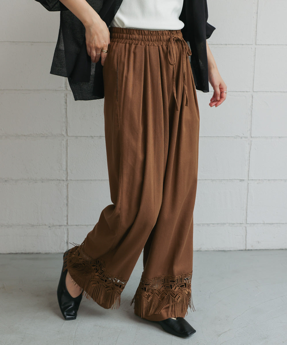 【WEB限定カラー】麻調レース切替パンツ