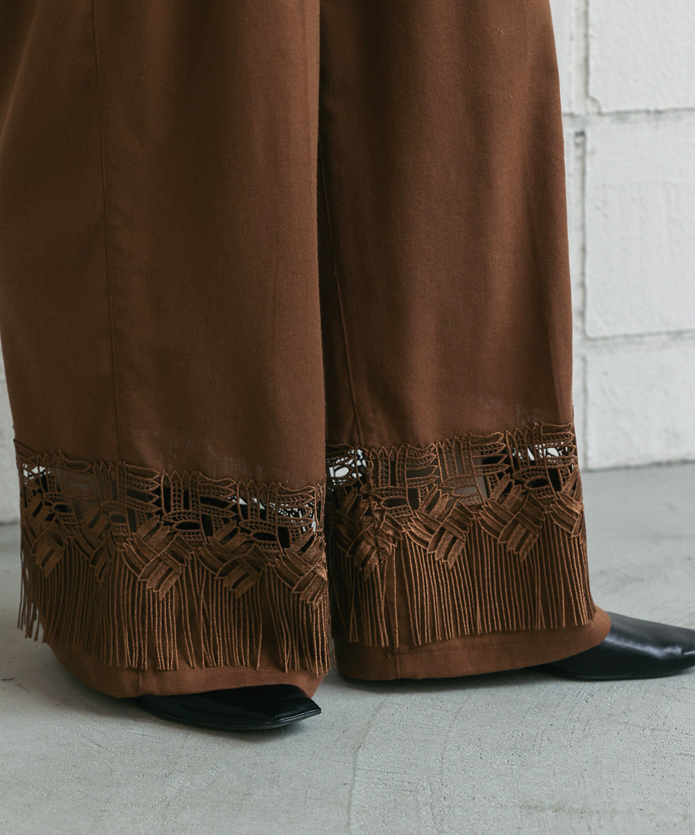 【WEB限定カラー】麻調レース切替パンツ