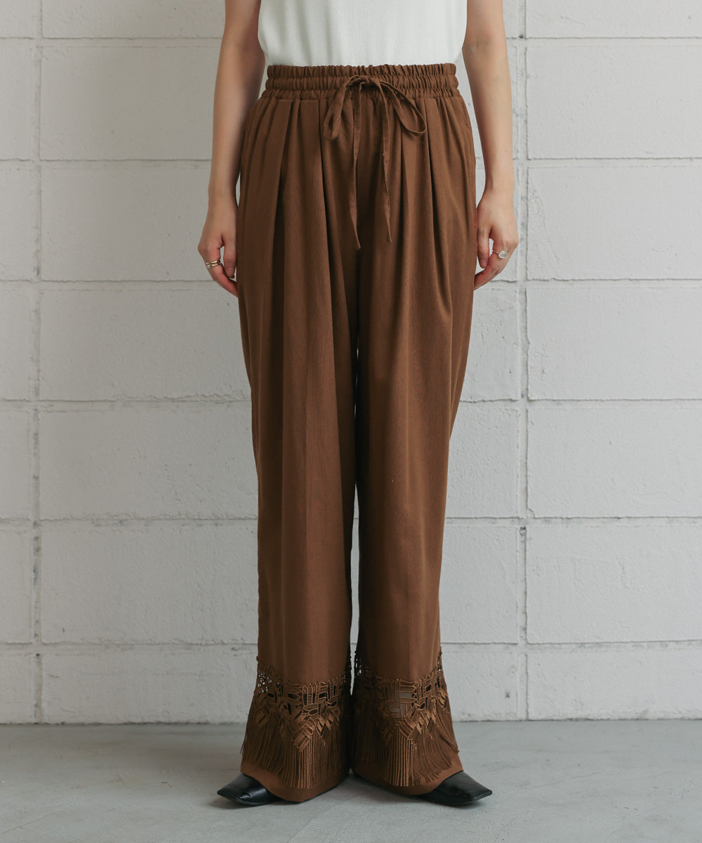 【WEB限定カラー】麻調レース切替パンツ