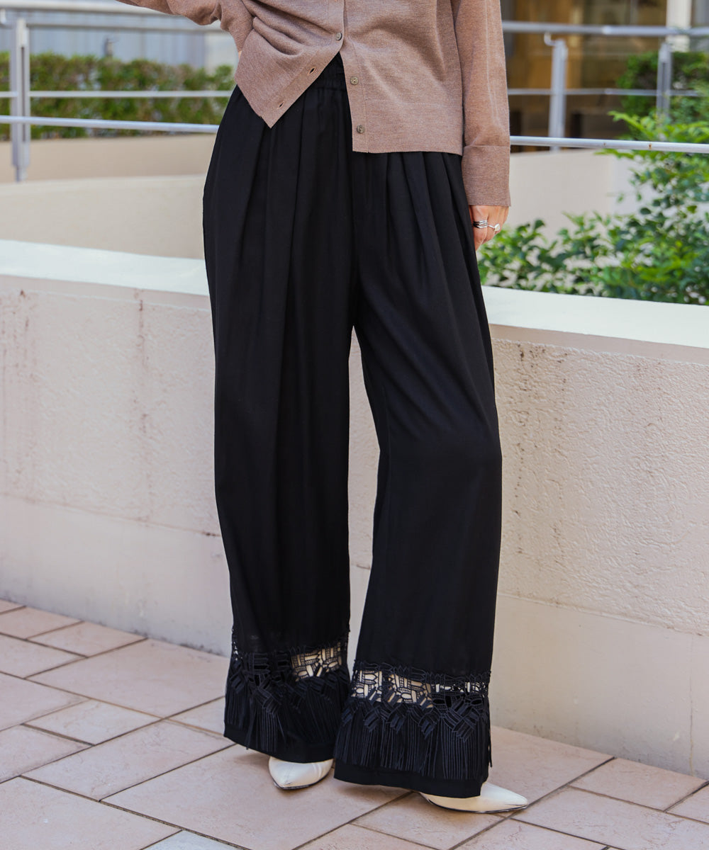 【WEB限定カラー】麻調レース切替パンツ
