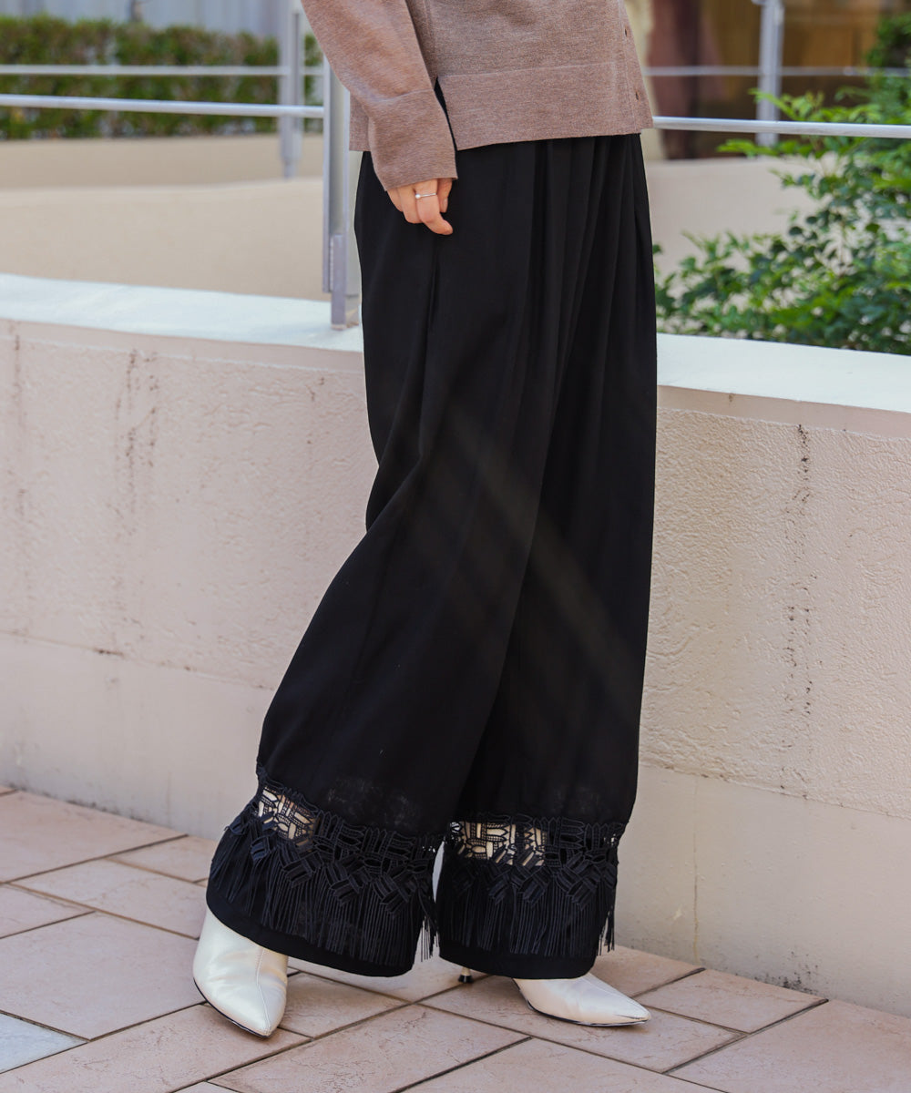 【WEB限定カラー】麻調レース切替パンツ