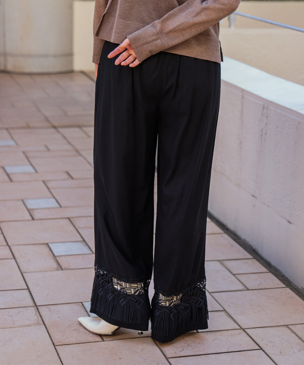 【WEB限定カラー】麻調レース切替パンツ