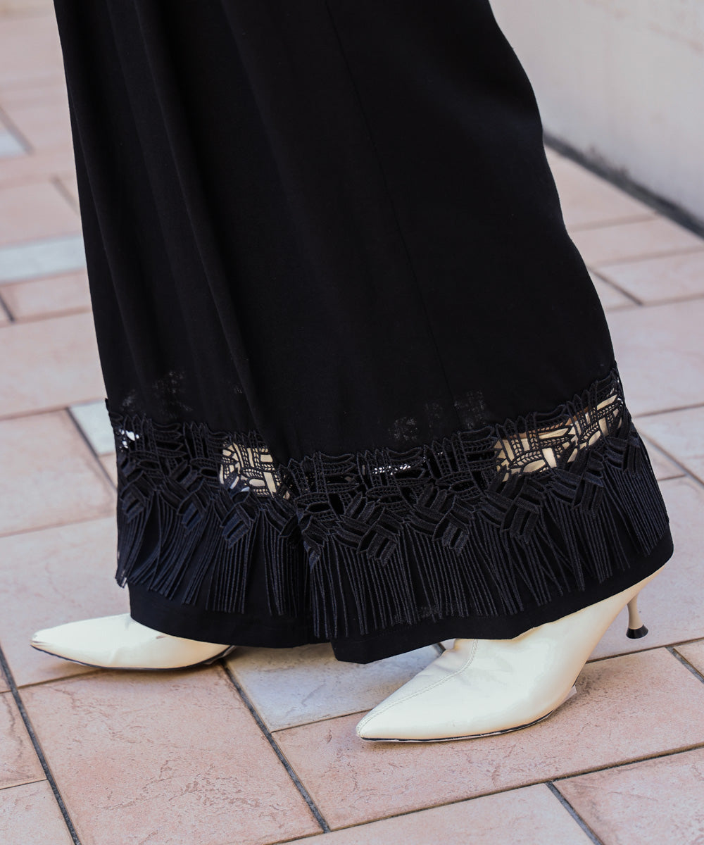 【WEB限定カラー】麻調レース切替パンツ