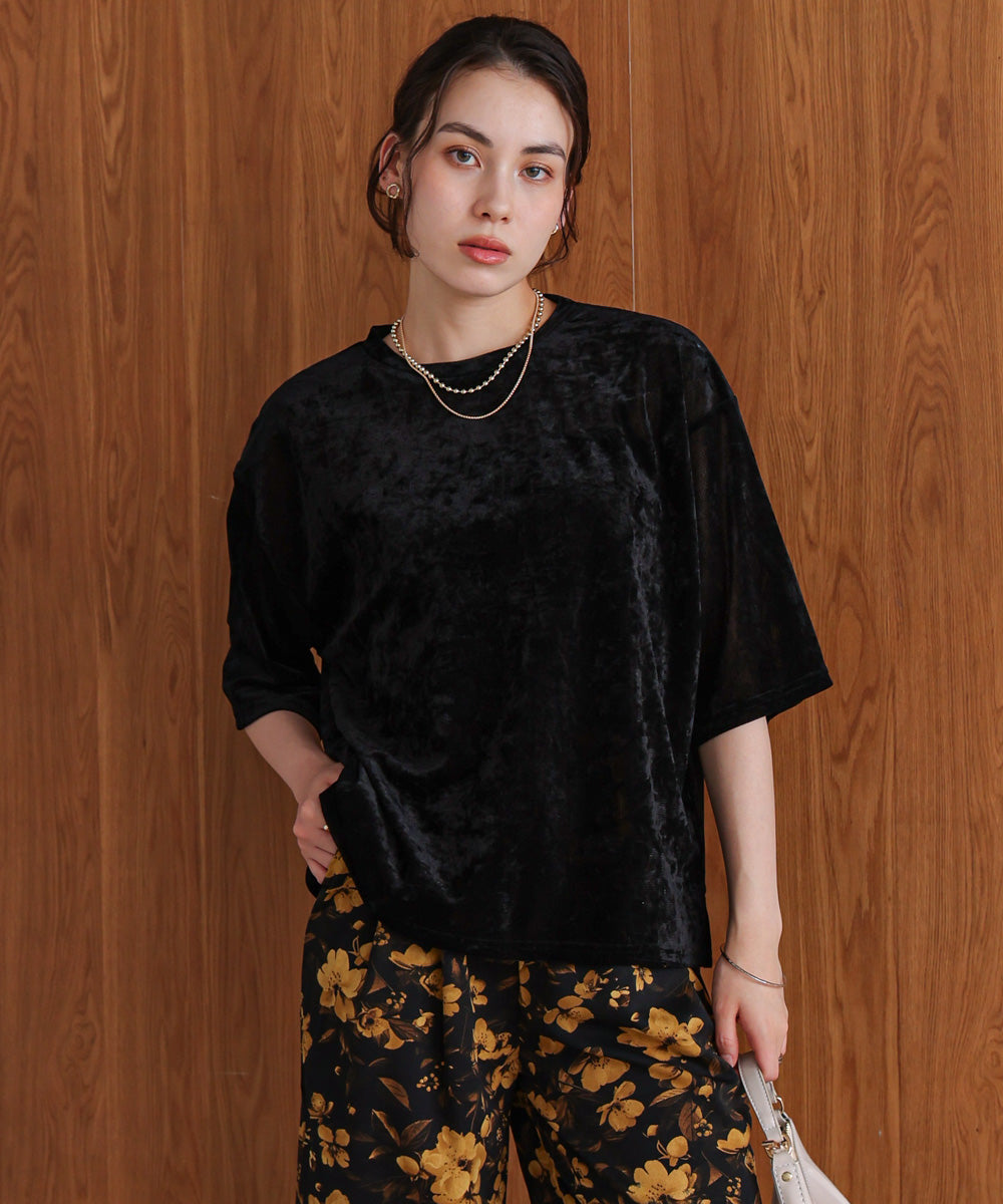 【WEB限定】シアーベロア五分袖Tシャツ