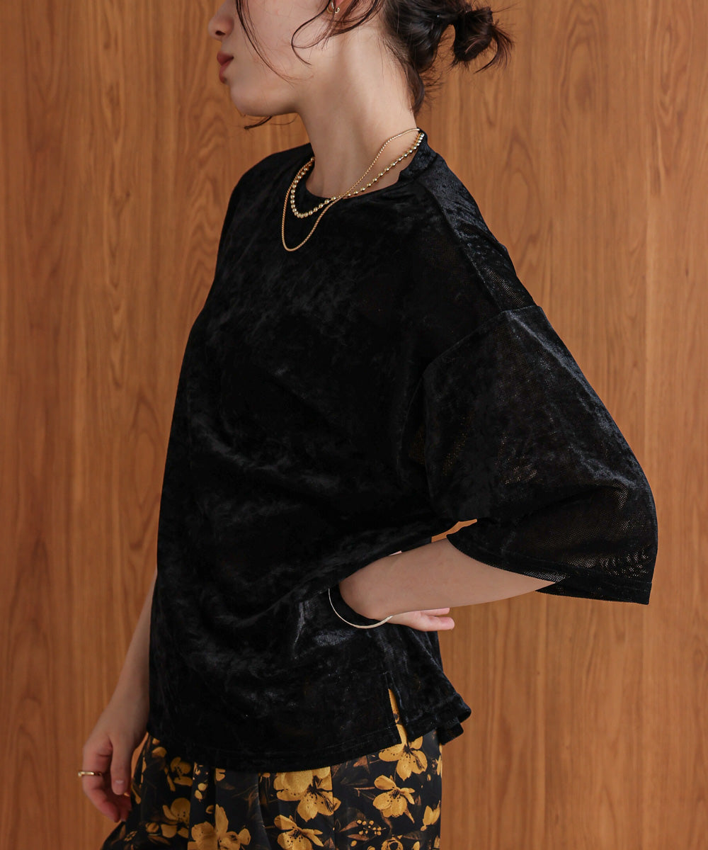 【WEB限定】シアーベロア五分袖Tシャツ