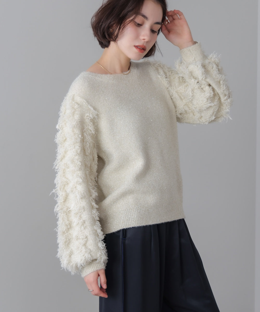 ラメフリンジニット