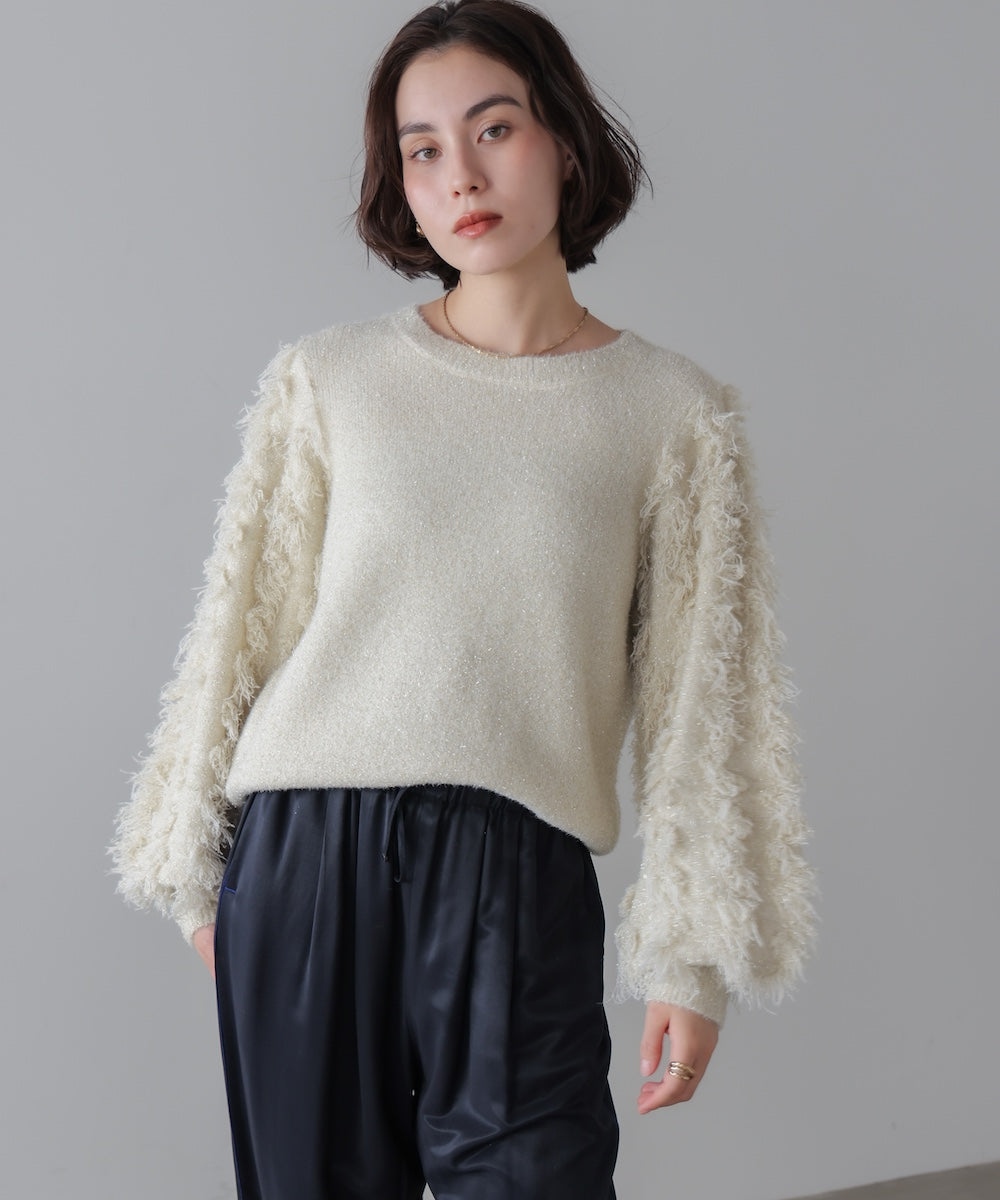 ラメフリンジニット