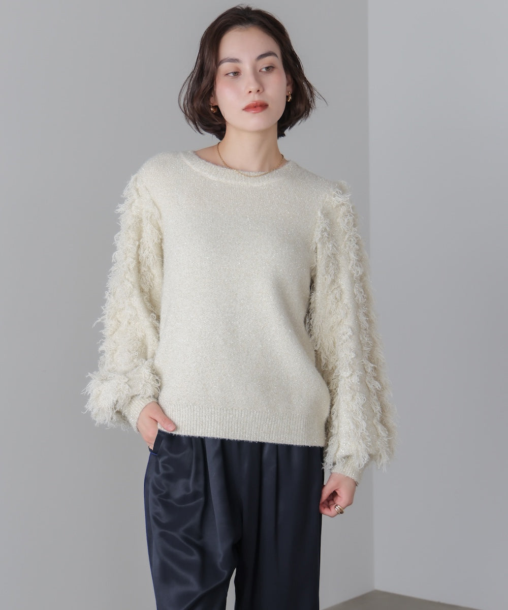 ラメフリンジニット