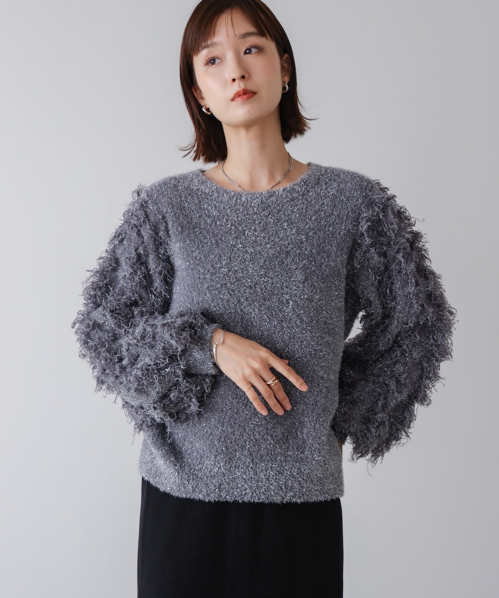 ラメフリンジニット