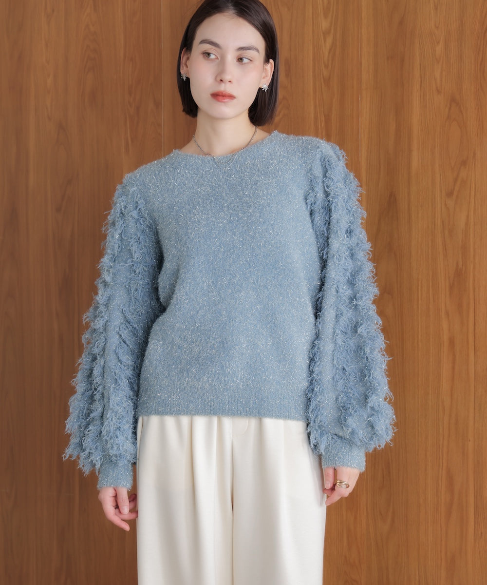 ラメフリンジニット