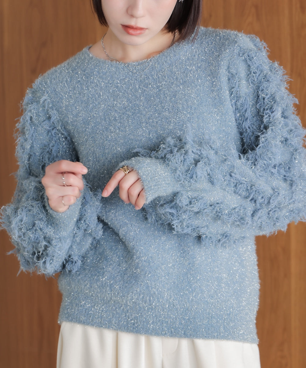 ラメフリンジニット