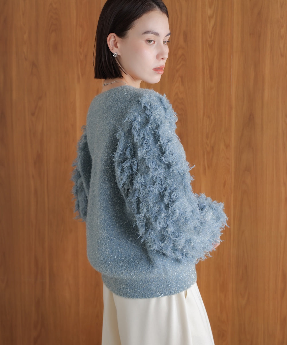 ラメフリンジニット