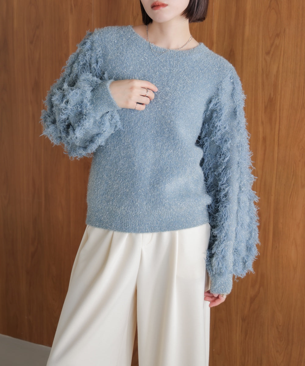 ラメフリンジニット