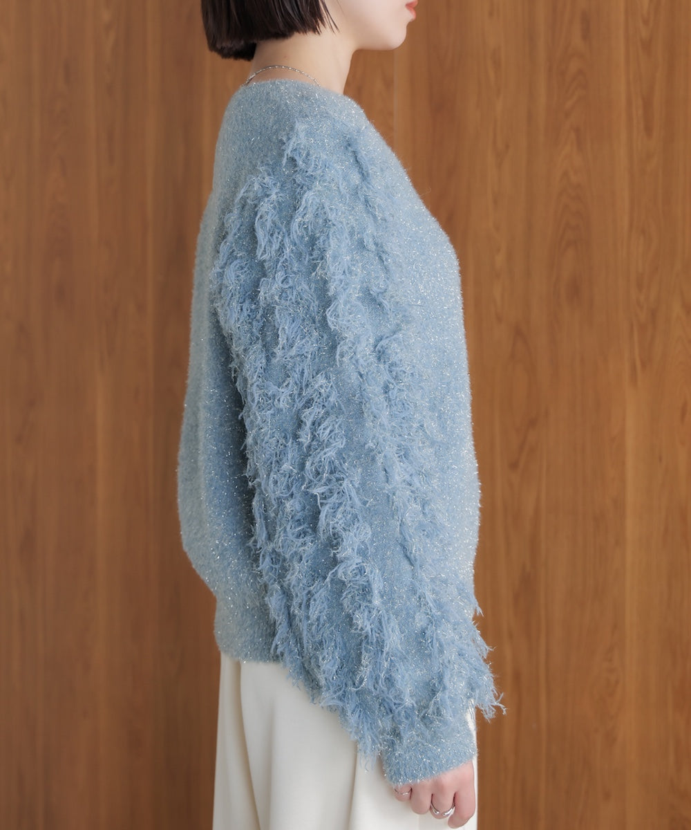 ラメフリンジニット