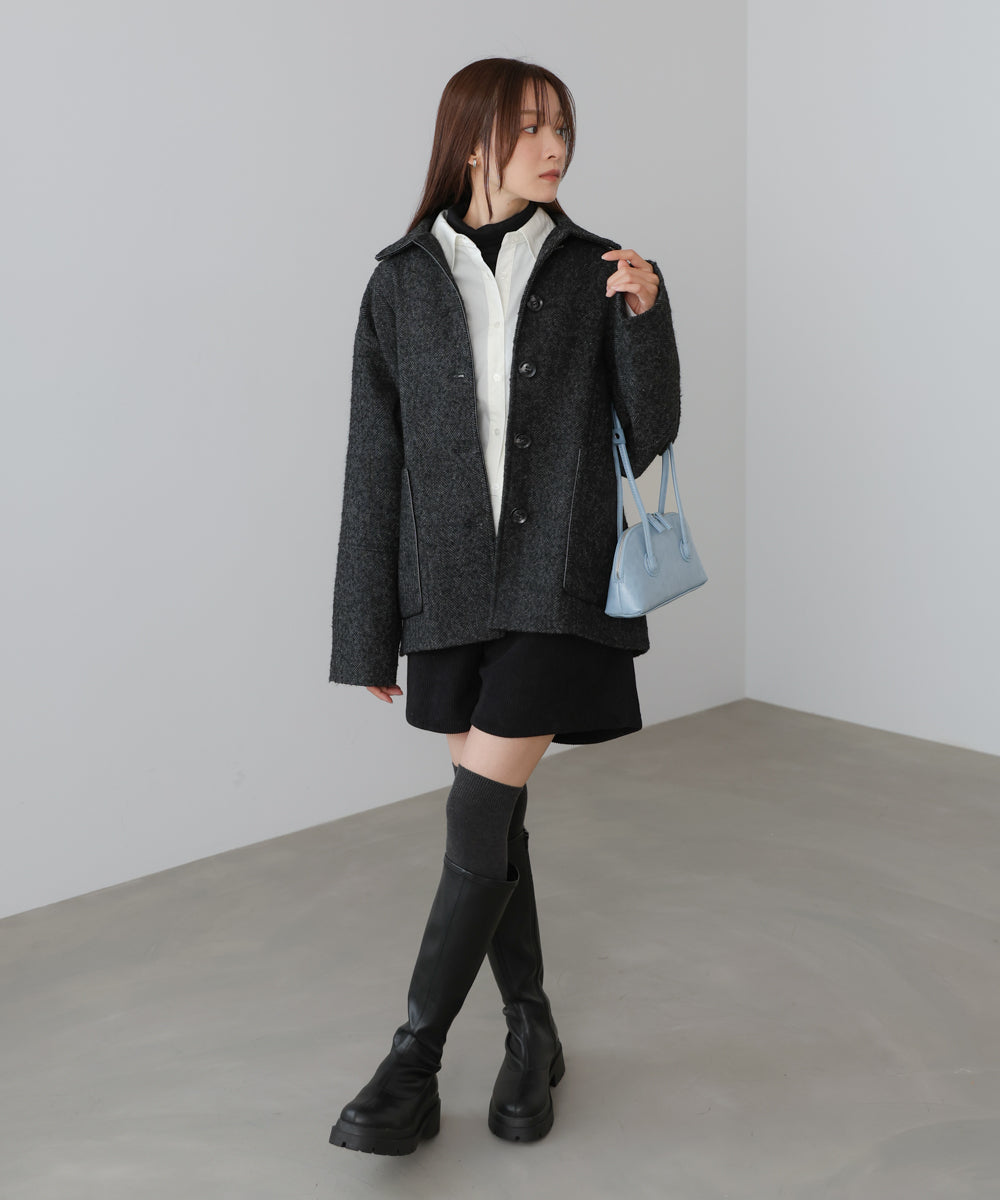 ヘリンボーンツイードカバーオールジャケット