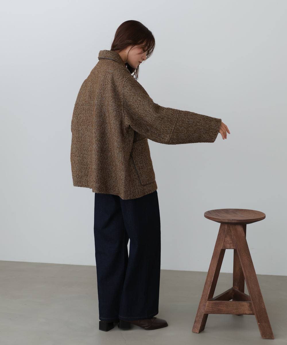 ヘリンボーンツイードカバーオールジャケット