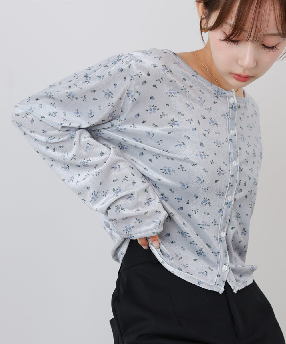 ベロアフラワープリントカーディガントップス