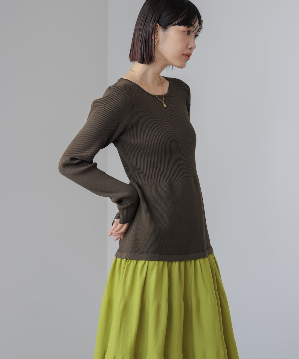 エアリーバイカラーニットワンピース