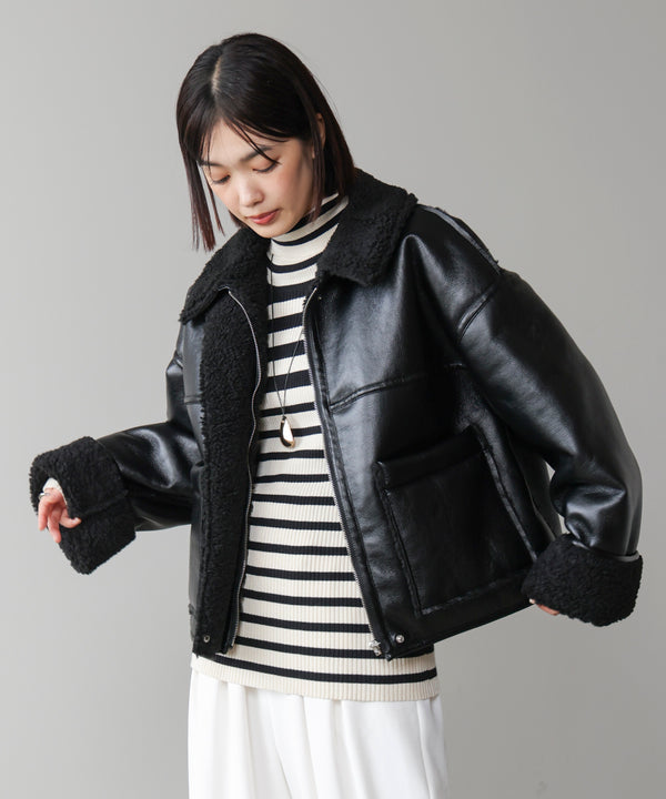 レザーボアブルゾン