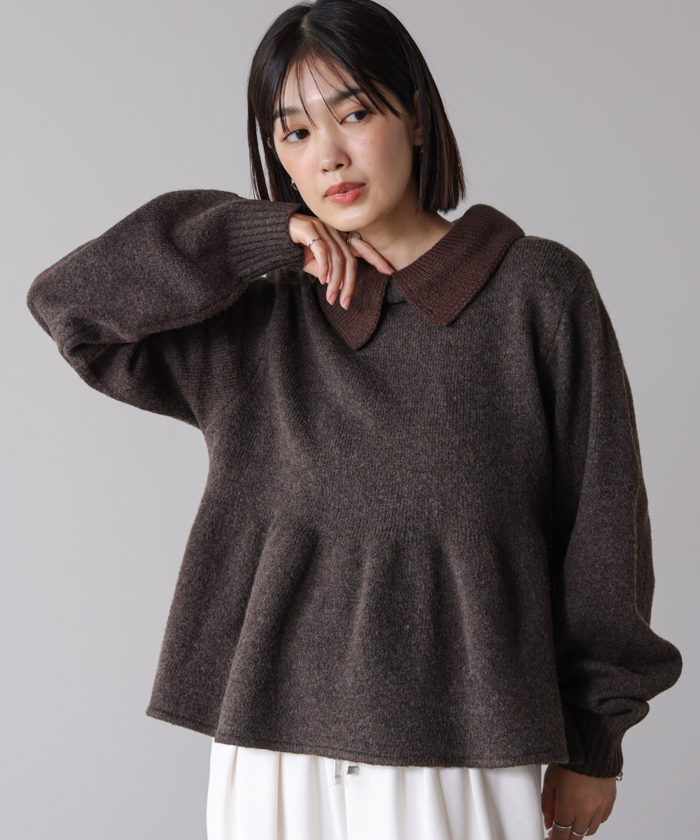 【WEB限定】襟付きペプラムニット