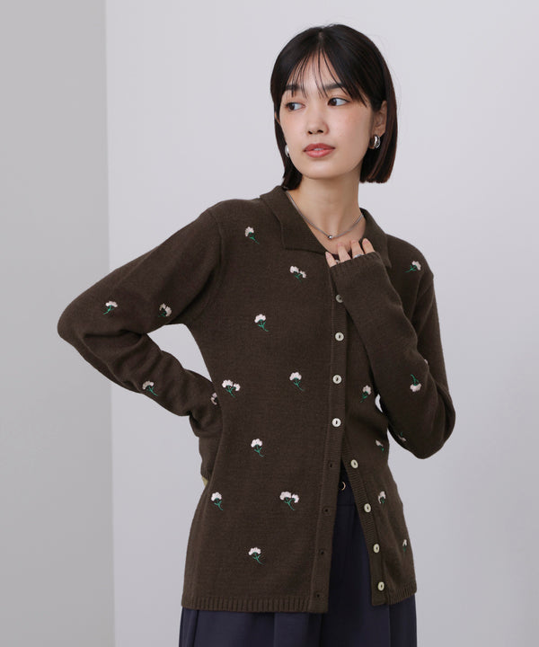 【WEB限定】フラワー刺繍襟付きカーディガン