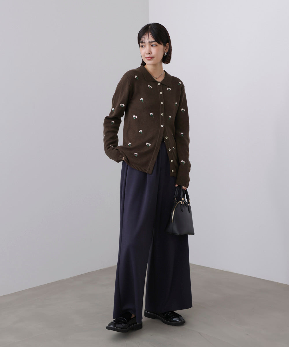 【WEB限定】フラワー刺繍襟付きカーディガン