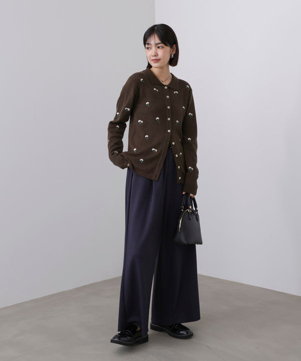 【WEB限定】フラワー刺繍襟付きカーディガン