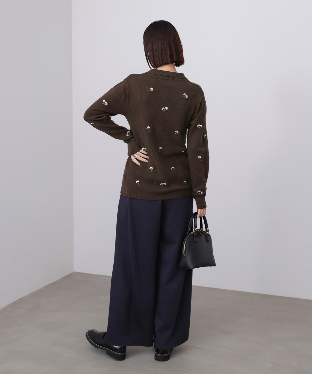 【WEB限定】フラワー刺繍襟付きカーディガン