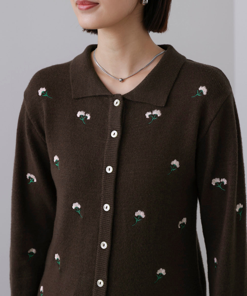 【WEB限定】フラワー刺繍襟付きカーディガン